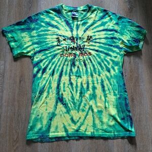 Gildan WE BE JAMMIN! OCHO RIOS Jamaica Blue Green Yellow Tie Dye T-Shirt Medium